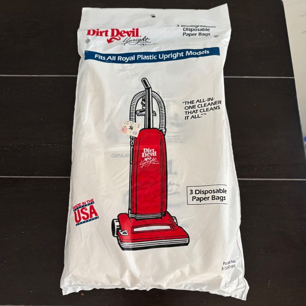 Dirt Devil Upright Vacuum Bags 3-Pack Fits Royal Plastic Models 3-70047-001 USA